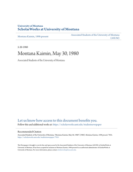 Montana Kaimin, May 30, 1980 Associated Students of the University of Montana
