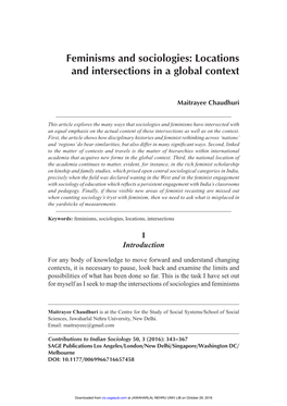 Feminisms and Sociologies: Locations and Intersections in a Global Context