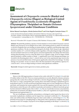 Assessment of Chrysoperla Comanche (Banks) and Chrysoperla Externa