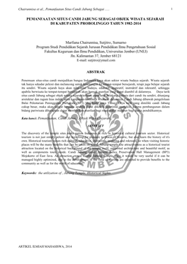 Pemanfaatan Situs Candi Jabung Sebagai Objek Wisata Sejarah Di Kabupaten Probolinggo Tahun 1982-2014