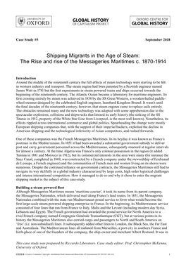 Shipping Migrants in the Age of Steam: the Rise and Rise of the Messageries Maritimes C