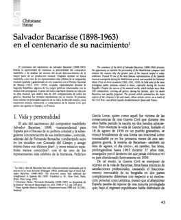 Salvador Bacarisse (1898-1963) En El Centenario De Su Nacimiento'