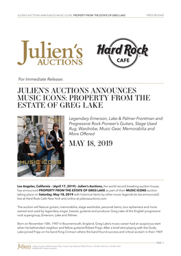 Julien's Auctions Announces Music Icons: Property From