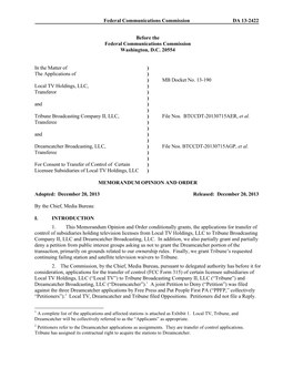 Federal Communications Commission DA 13-2422 Before the Federal Communications Commission Washington, D.C. 20554 in the Matter O