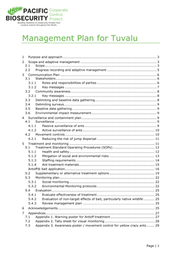 Management Plan for Tuvalu