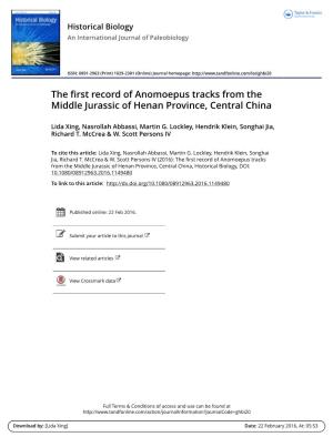 The First Record of Anomoepus Tracks from the Middle Jurassic of Henan Province, Central China
