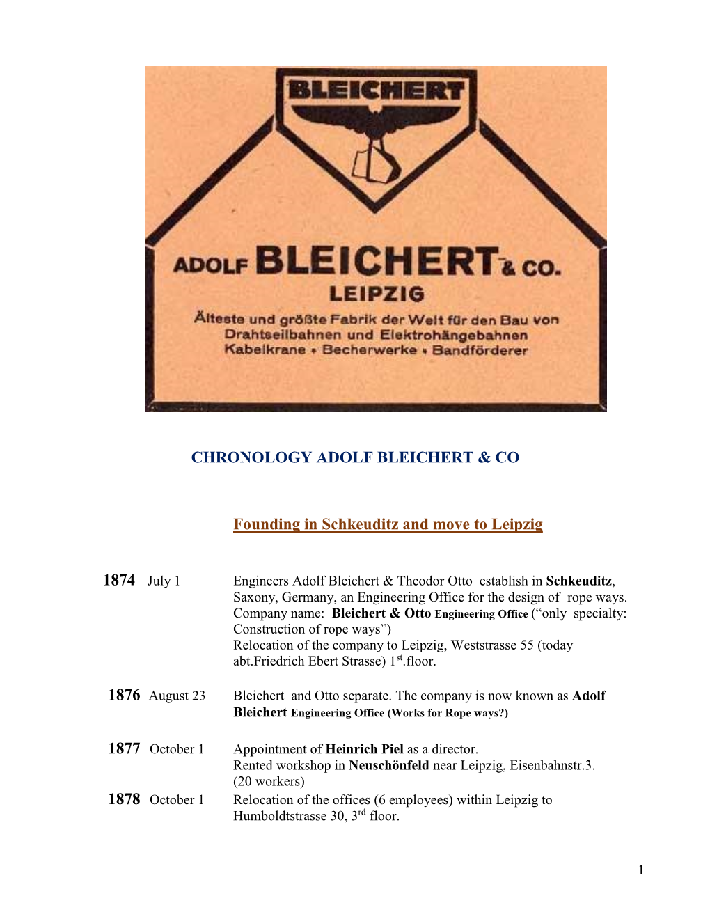 Chronology Adolf Bleichert & Co