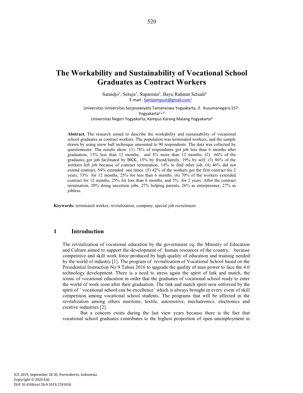 The Workability and Sustainability of Vocational School Graduates As Contract Workers