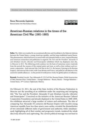 American‑Russian Relations in the Times of the American Civil War (1861‑1865)