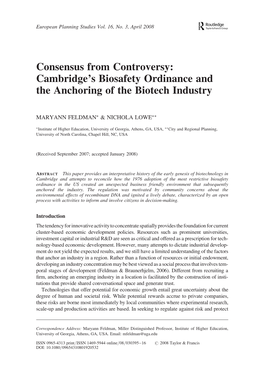 Consensus from Controversy: Cambridge's Biosafety Ordinance