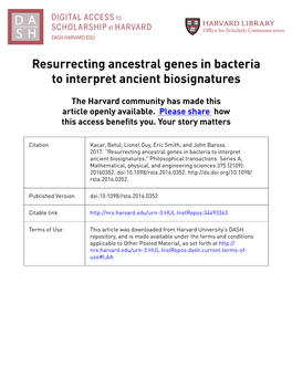 Resurrecting Ancestral Genes in Bacteria to Interpret Ancient Biosignatures