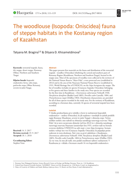 The Woodlouse (Isopoda: Oniscidea) Fauna of Steppe Habitats in the Kostanay Region of Kazakhstan
