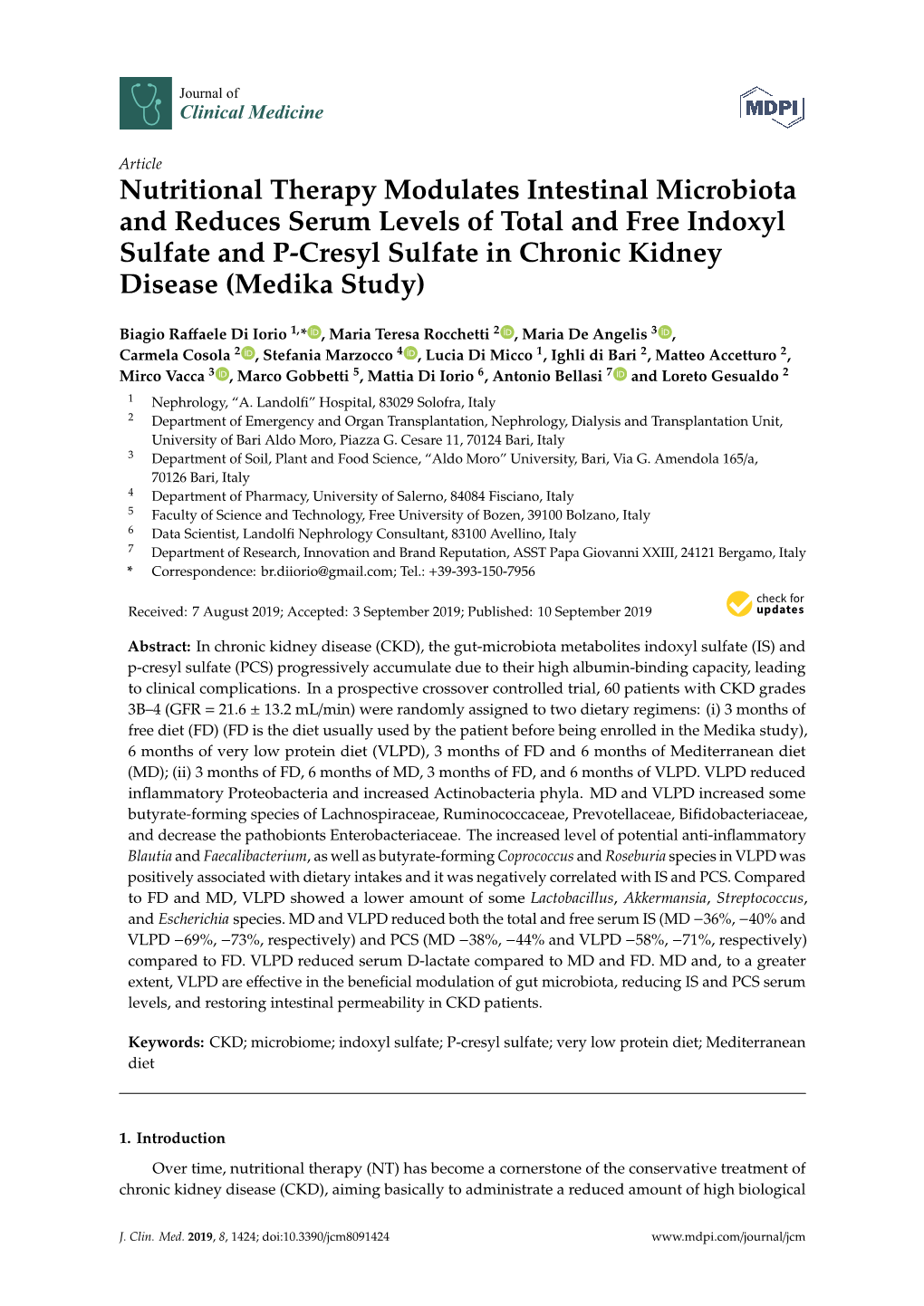 Nutritional Therapy Modulates Intestinal Microbiota and Reduces