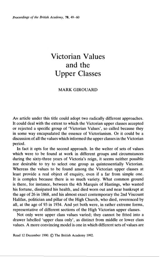 Victorian Values and the Upper Classes