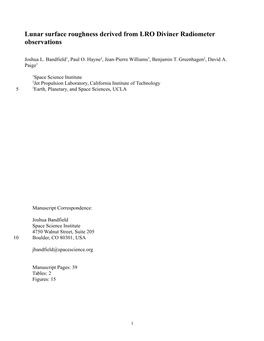 Lunar Surface Roughness Derived from LRO Diviner Radiometer Observations