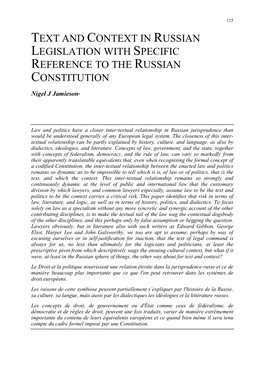 Text and Context in Russian Legislation with Specific Reference to the Russian Constitution