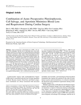 Combination of Acute Preoperative Plateletpheresis, Cell Salvage, and Aprotinin Minimizes Blood Loss and Requirement During Cardiac Surgery