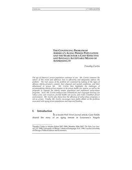 I. Introduction in a Recent Wall Street Journal Article, Gary Fields Shared the Story of an Aging Inmate at Louisiana’S Angola