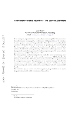 Search for Ev Sterile Neutrinos-The Stereo Experiment