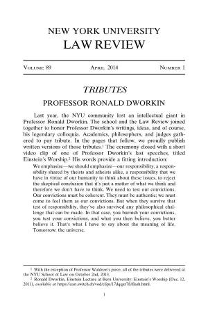 Tributes Professor Ronald Dworkin