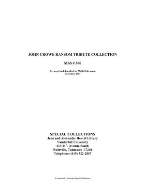 John Crowe Ransom Tribute Collection