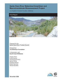Santa Clara River Watershed Amphibian and Macroinvertebrate Bioassessment Project