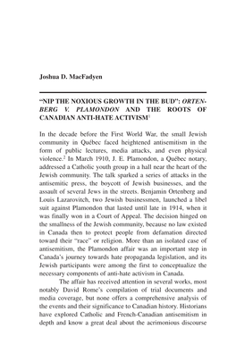 Berg V. Plamondon and the Roots of Canadian Anti-Hate Activism1