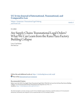 Are Supply Chains Transnational Legal Orders? What We Can Learn from the Rana Plaza Factory Building Collapse Larry Catá Backer Penn State Law