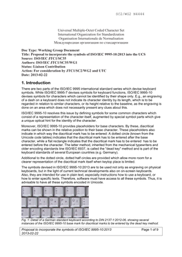 1. Introduction There Are Two Parts of the ISO/IEC 9995 International Standard Series Which Devise Keyboard Symbols