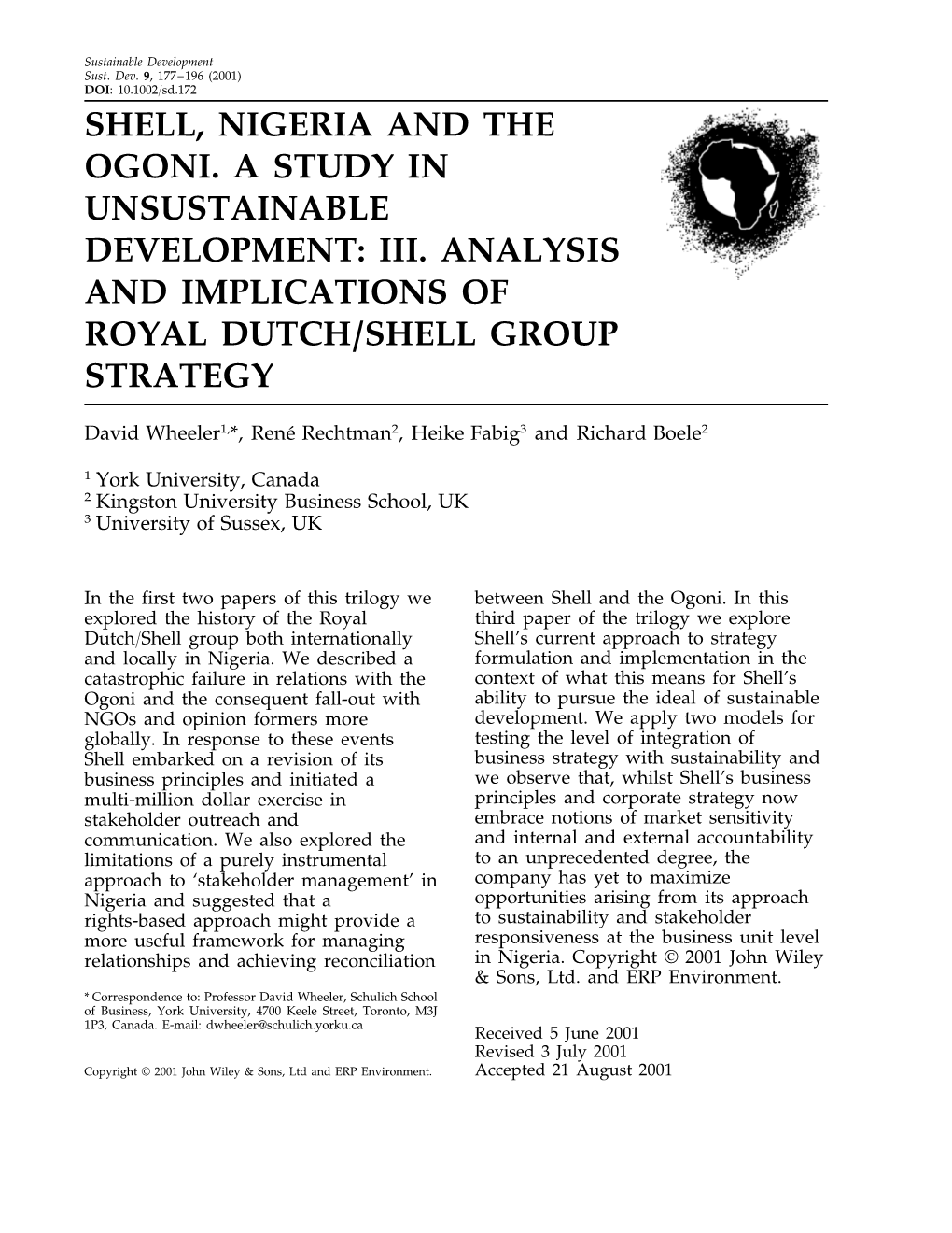 Iii. Analysis and Implications of Royal Dutch/Shell Group Strategy