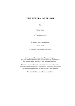 The Return of Elijah