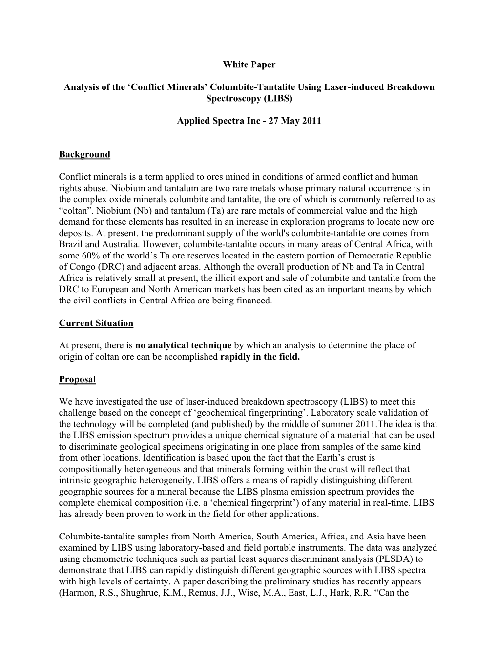 White Paper Analysis of the 'Conflict Minerals' Columbite-Tantalite Using