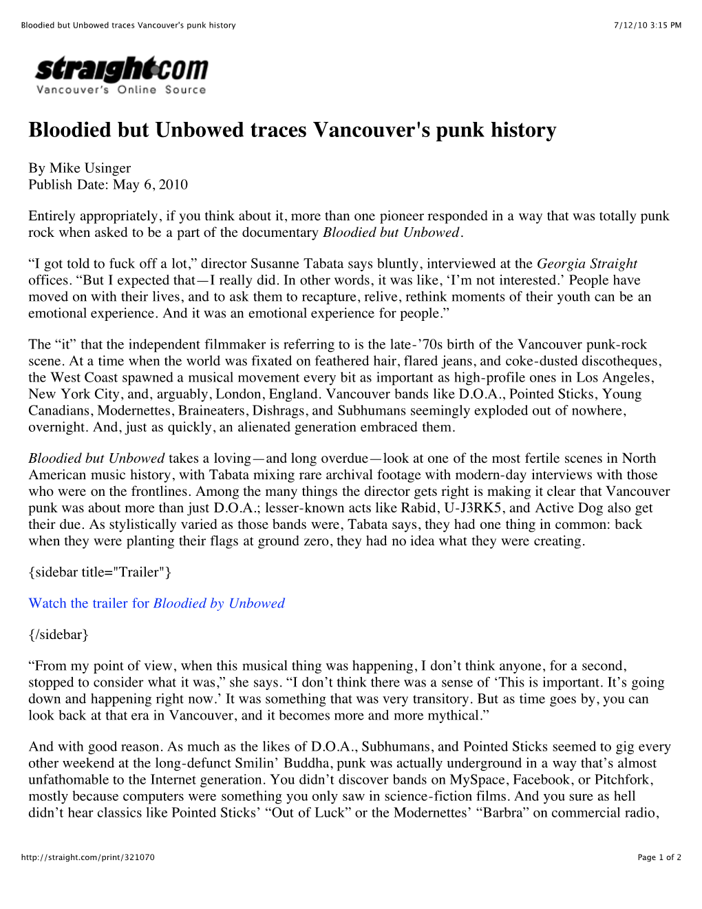 Bloodied but Unbowed Traces Vancouver's Punk History 7/12/10 3:15 PM