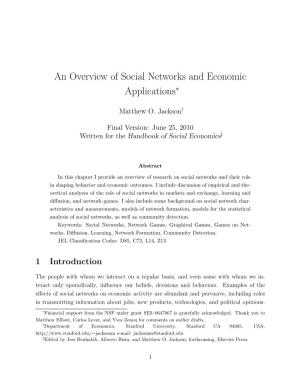 An Overview of Social Networks and Economic Applications∗