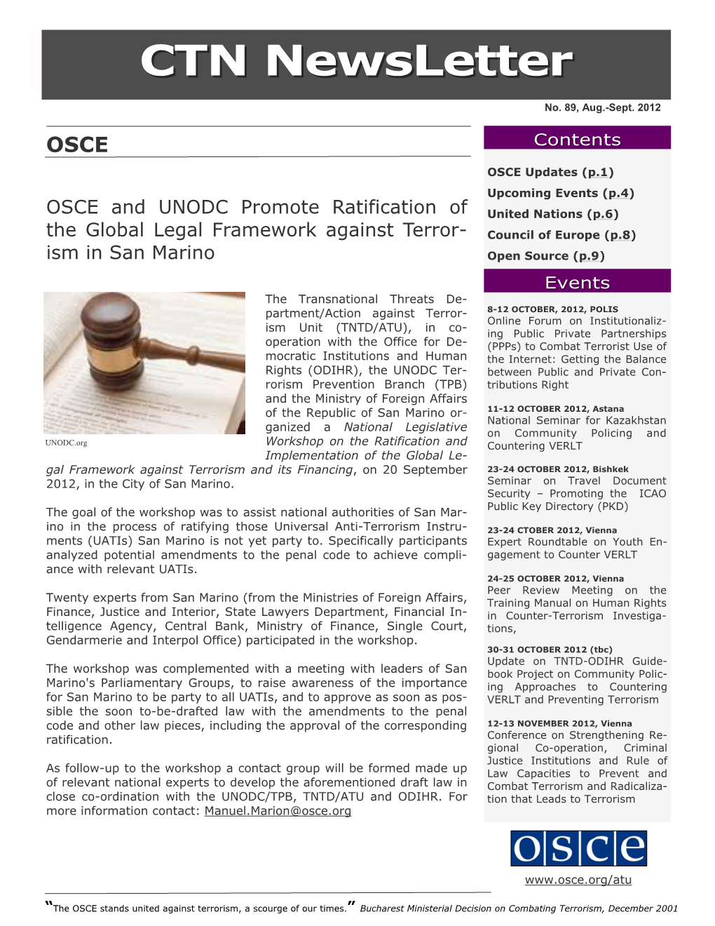 OSCE and UNODC Promote Ratification of the Global Legal