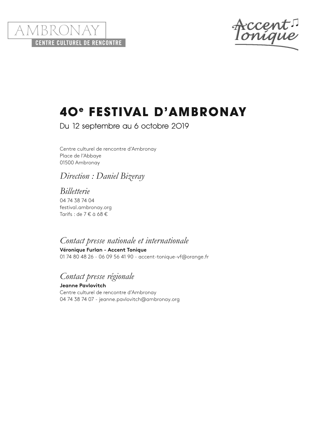 40E FESTIVAL D'ambronay
