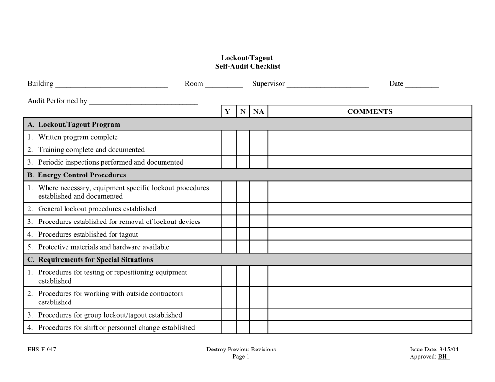 Laboratory Health and Safety Audit