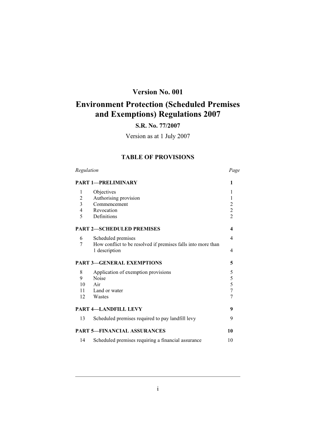 Environment Protection (Scheduled Premises and Exemptions) Regulations 2007