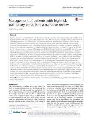 Management of Patients with High-Risk Pulmonary Embolism: a Narrative Review Takeshi Yamamoto