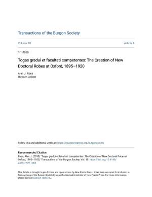 Togas Gradui Et Facultati Competentes: the Creation of New Doctoral Robes at Oxford, 1895–1920