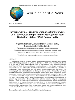 Environmental, Economic and Agricultural Surveys of an Ecologically Important Forest Edge Hamlet in Darjeeling District, West Bengal, India