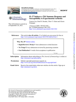 Susceptibility to Experimental Arthritis IL-27 Induces a Th1 Immune