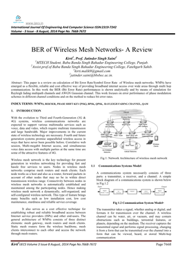 BER of Wireless Mesh Networks- a Review Kirti1, Prof