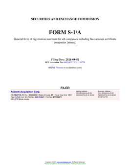Andretti Acquisition Corp. Form S-1/A Filed 2021-08-02