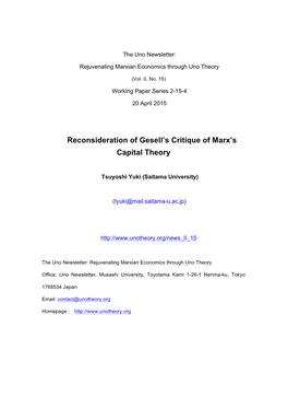 Reconsideration of Gesell's Critique of Marx's Capital Theory