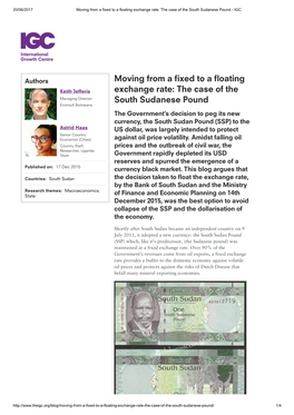 Moving from a Fixed to a Floating Exchange Rate: the Case of the South Sudanese Pound - IGC