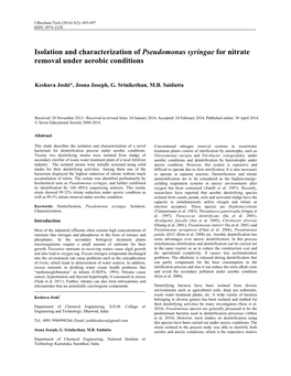 Isolation and Characterization of Pseudomonas Syringae for Nitrate Removal Under Aerobic Conditions