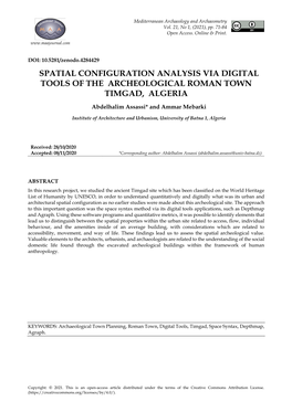 Spatial Configuration Analysis Via Digital Tools of the Archeological Roman Town Timgad, Algeria