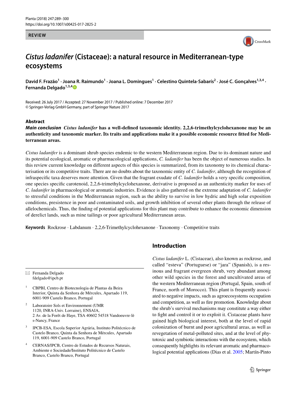 Cistus Ladanifer (Cistaceae): a Natural Resource in Mediterranean-Type