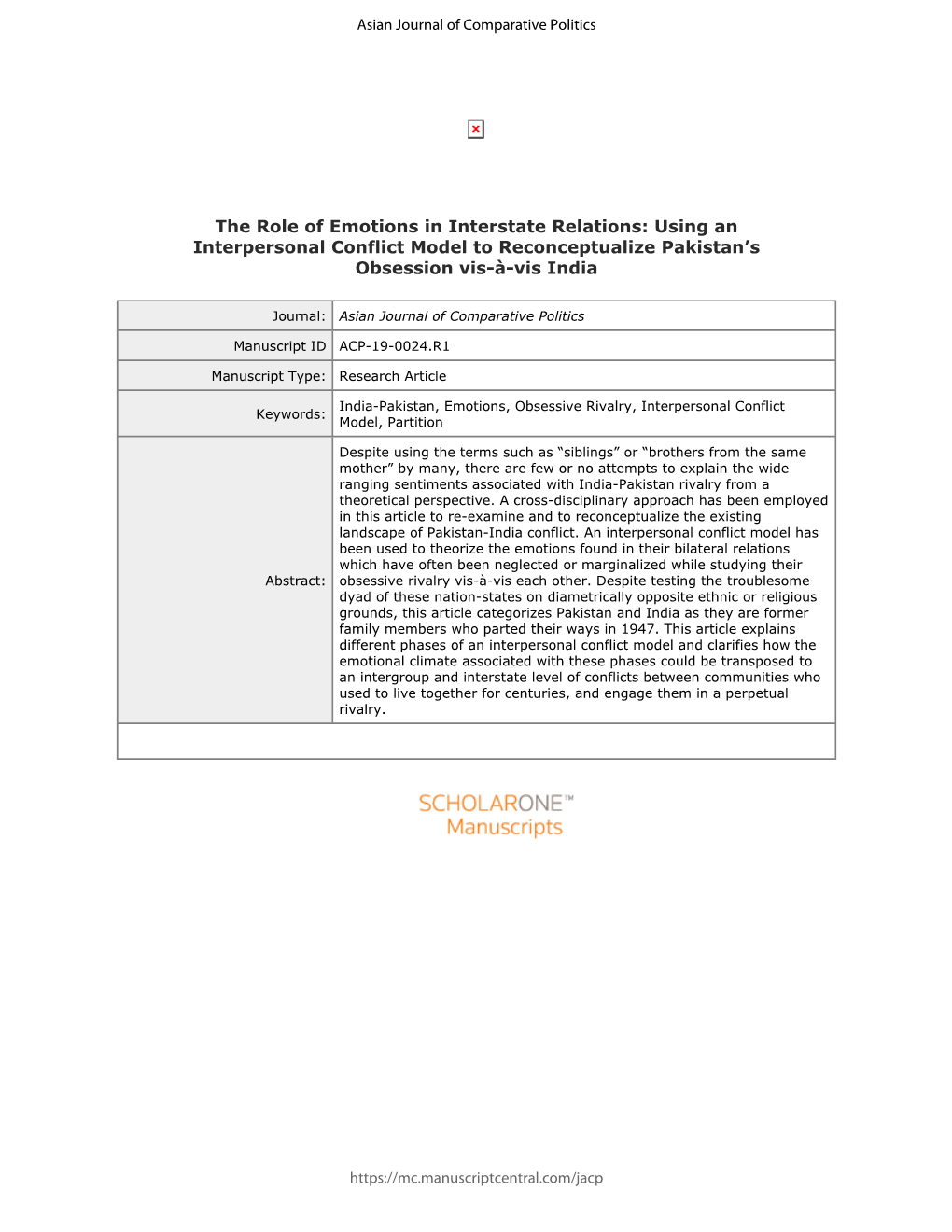 For Peer Review 22 by the Time of Partition, the Two Sides Had Lived Together in One Society for More Than a 23 24 25 Millennium